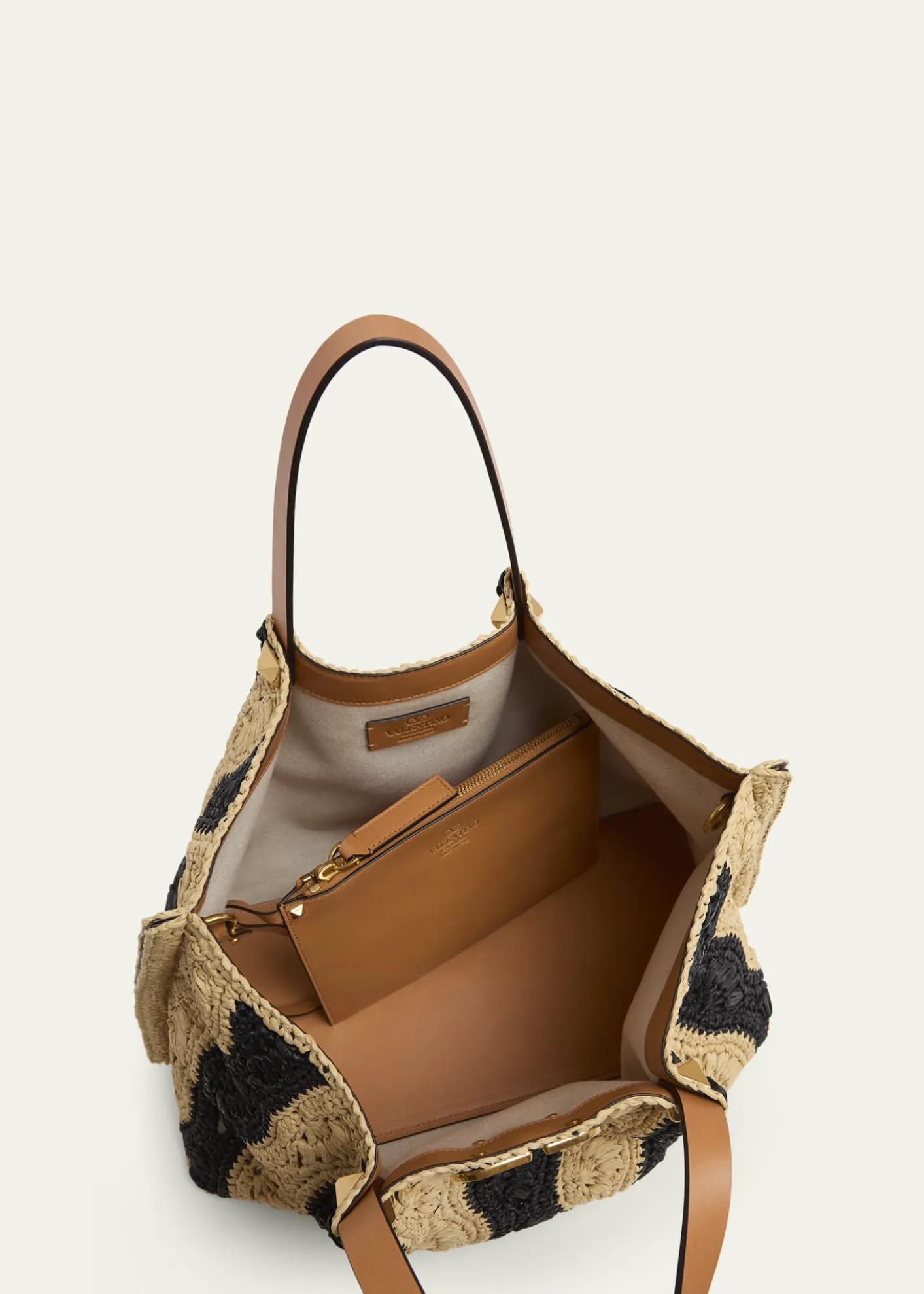 Valentino GaravaniMedium Wavy Striped Viscose Raffia Tote Bag