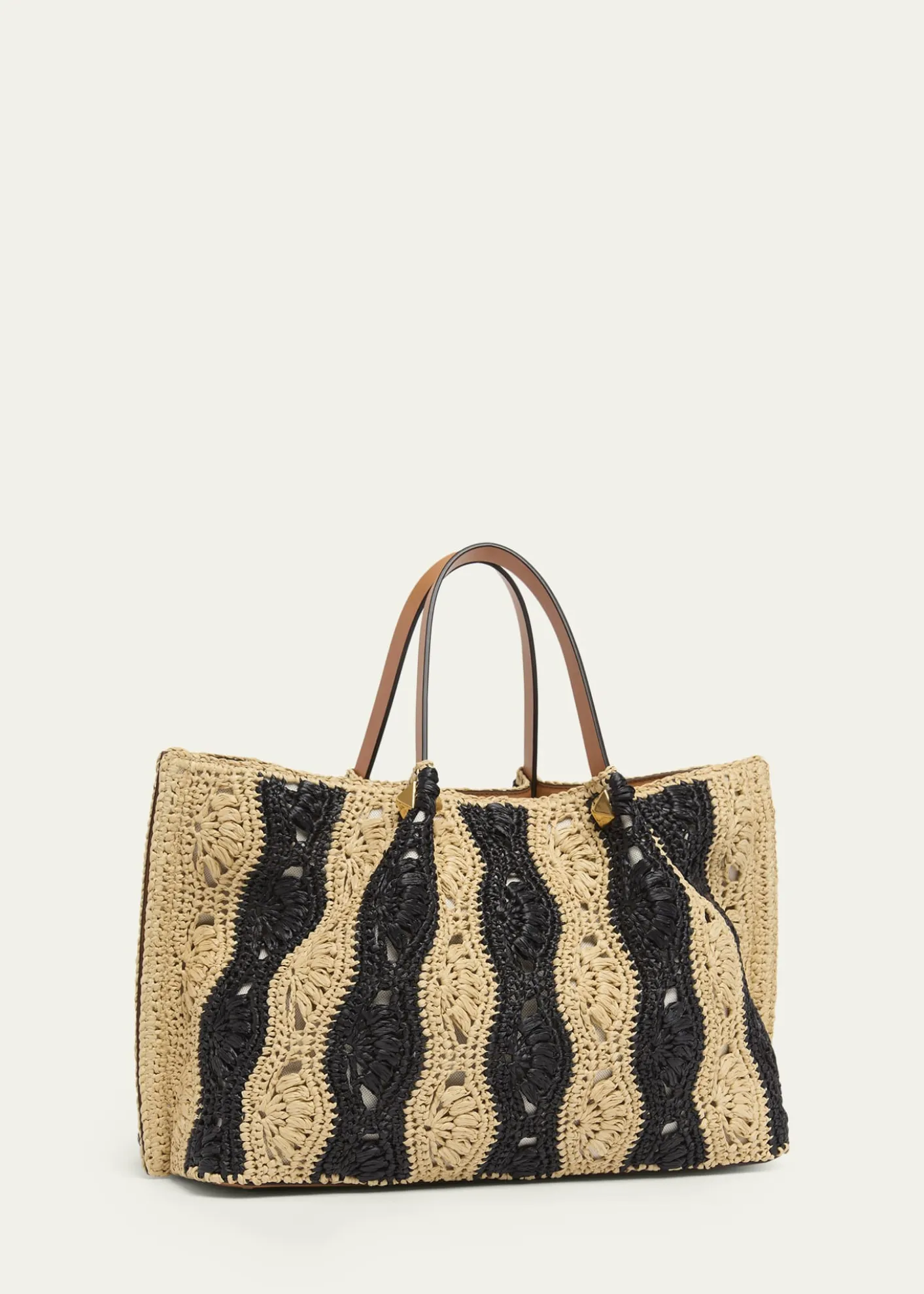 Valentino GaravaniMedium Wavy Striped Viscose Raffia Tote Bag