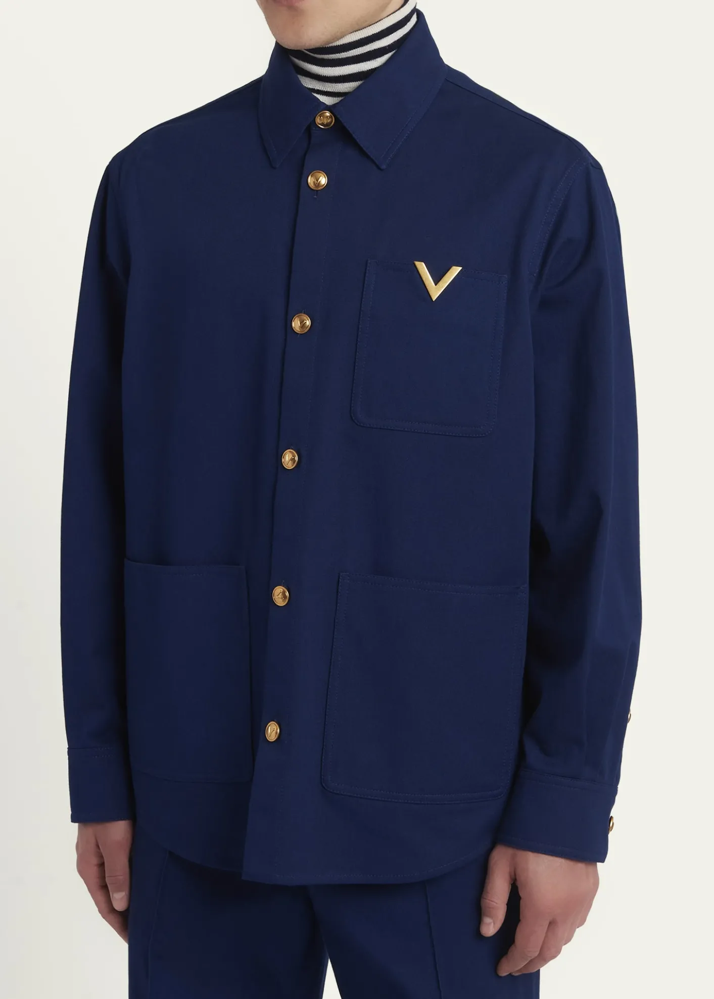 Valentino GaravaniMen's Cotton Gabardine Shirt Jacket with VGold