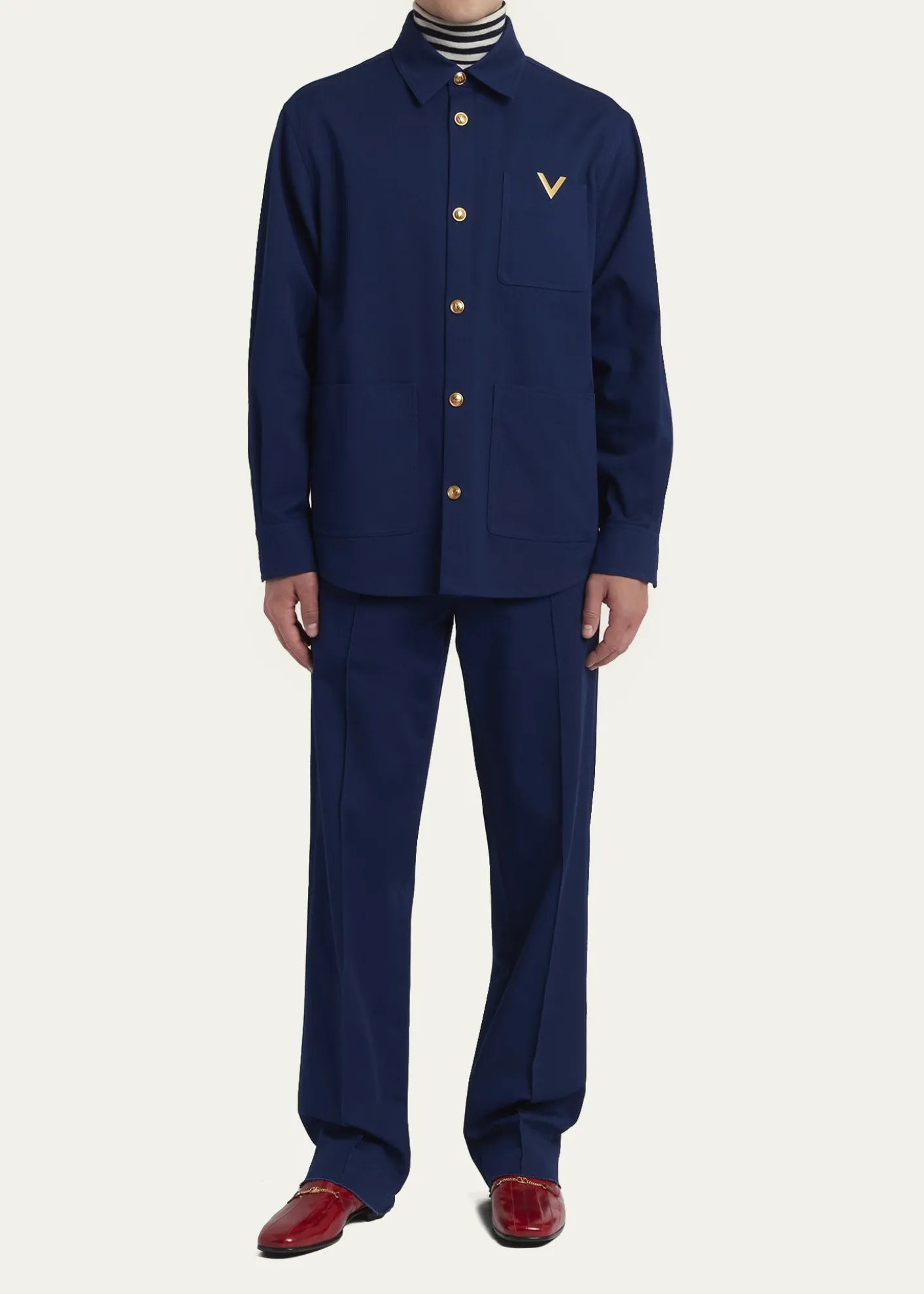Valentino GaravaniMen's Cotton Gabardine Shirt Jacket with VGold