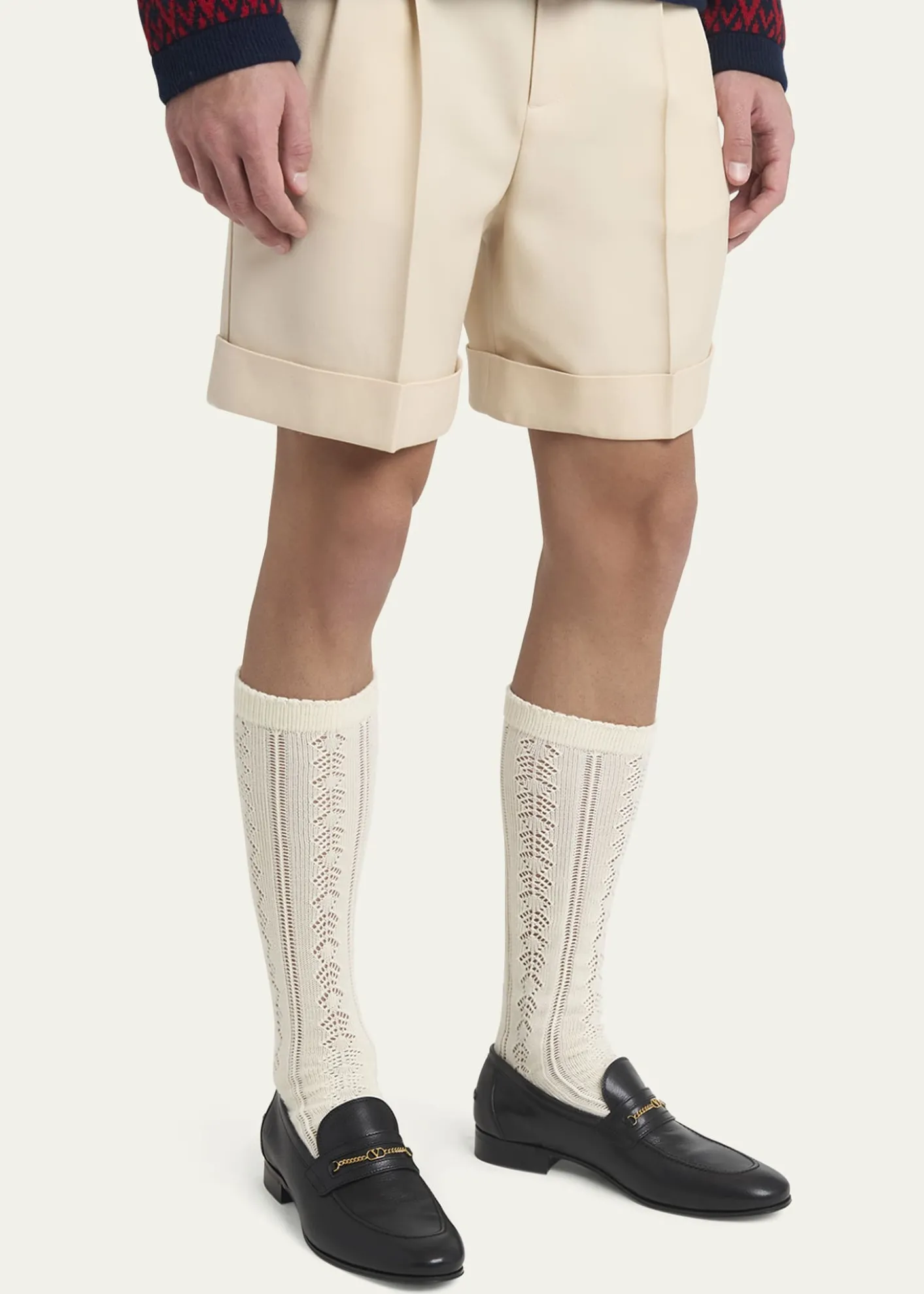 Valentino GaravaniMen's Leather VLogo Chain Bit Loafers