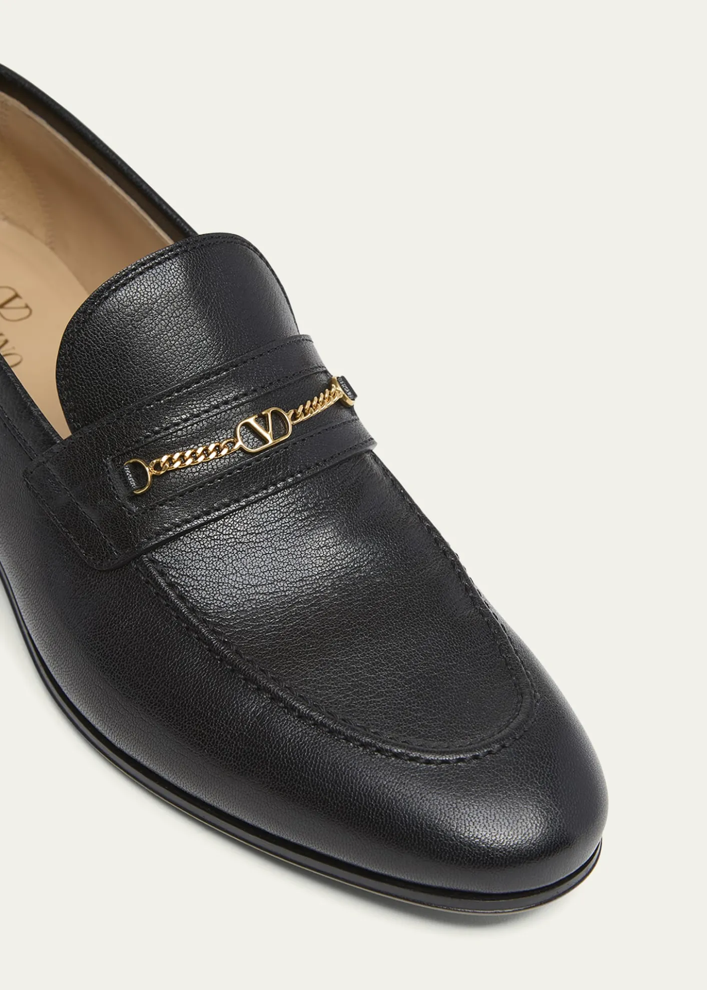 Valentino GaravaniMen's Leather VLogo Chain Bit Loafers