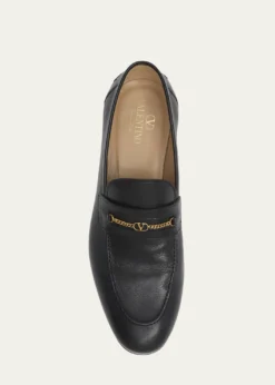 Valentino GaravaniMen's Leather VLogo Chain Bit Loafers