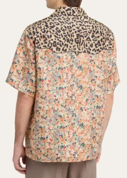 Valentino GaravaniMen's Leopard Floral Silk Camp Shirt