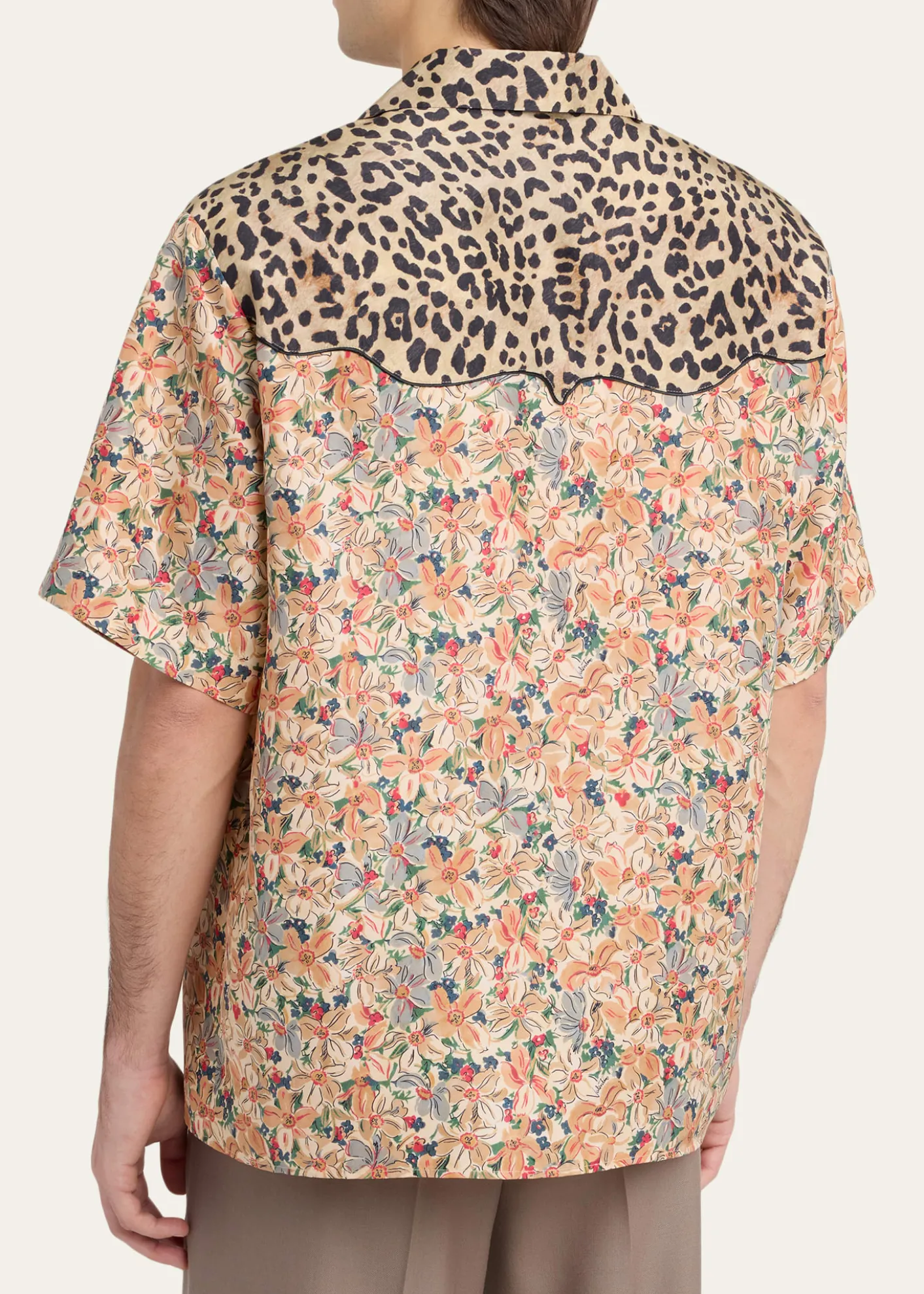 Valentino GaravaniMen's Leopard Floral Silk Camp Shirt