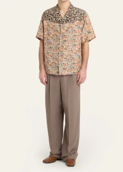 Valentino GaravaniMen's Leopard Floral Silk Camp Shirt