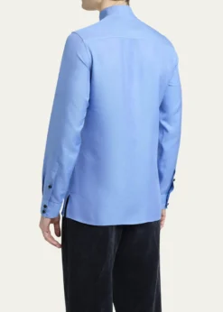 Valentino GaravaniMen's Silk Shantung Toggle Band-Collar Sport Shirt