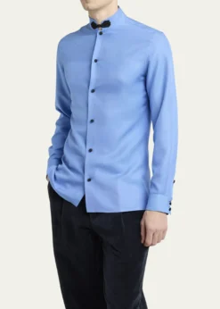 Valentino GaravaniMen's Silk Shantung Toggle Band-Collar Sport Shirt