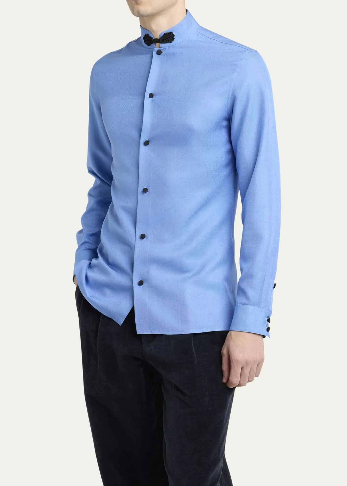 Valentino GaravaniMen's Silk Shantung Toggle Band-Collar Sport Shirt