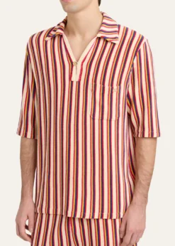 Valentino GaravaniMen's Striped Toweling Camp Shirt