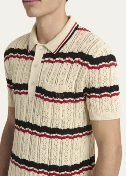 Valentino GaravaniMen's Stripe Cotton Eyelet VLogo-Pocket Polo Shirt