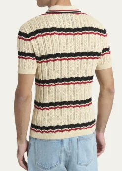 Valentino GaravaniMen's Stripe Cotton Eyelet VLogo-Pocket Polo Shirt