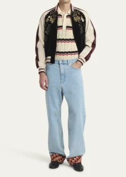 Valentino GaravaniMen's Stripe Cotton Eyelet VLogo-Pocket Polo Shirt