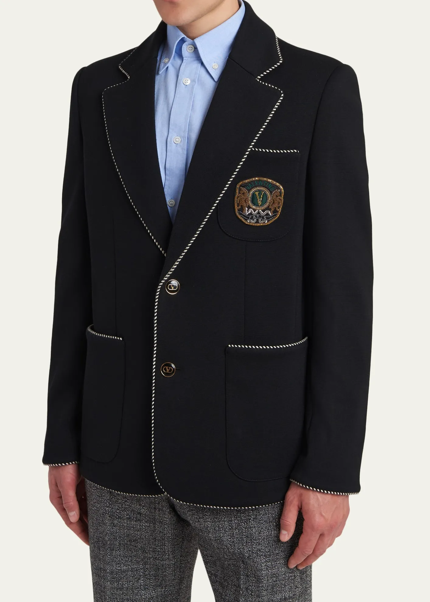 Valentino GaravaniMen's Valentino Single Breasted Wool Jacket with Logo Patch