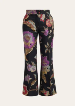Valentino GaravaniMetallic Floral Jacquard Flare Ankle Pants