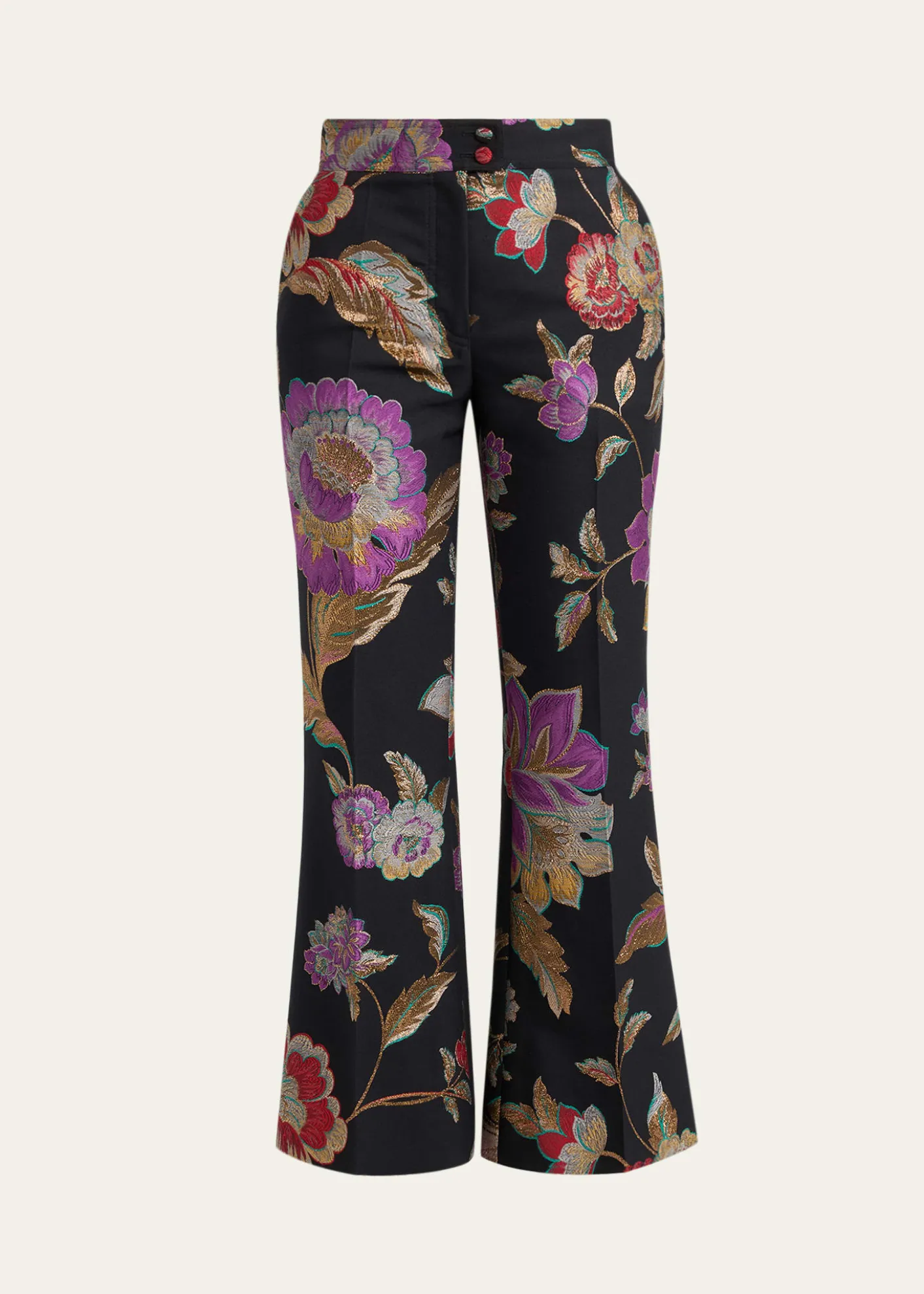 Valentino GaravaniMetallic Floral Jacquard Flare Ankle Pants