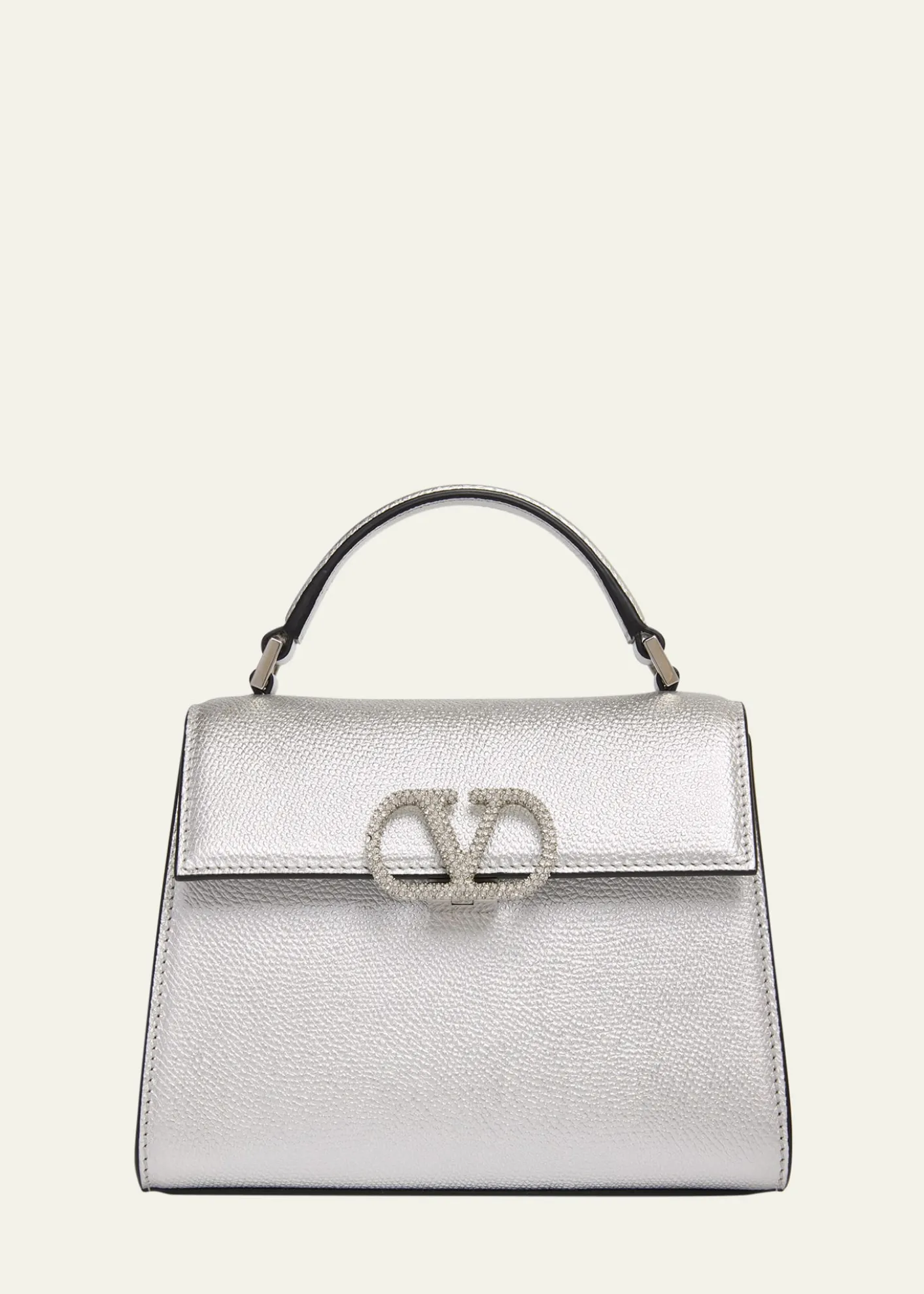 Valentino GaravaniMini Crystal VLogo Metallic Leather Top-Handle Bag