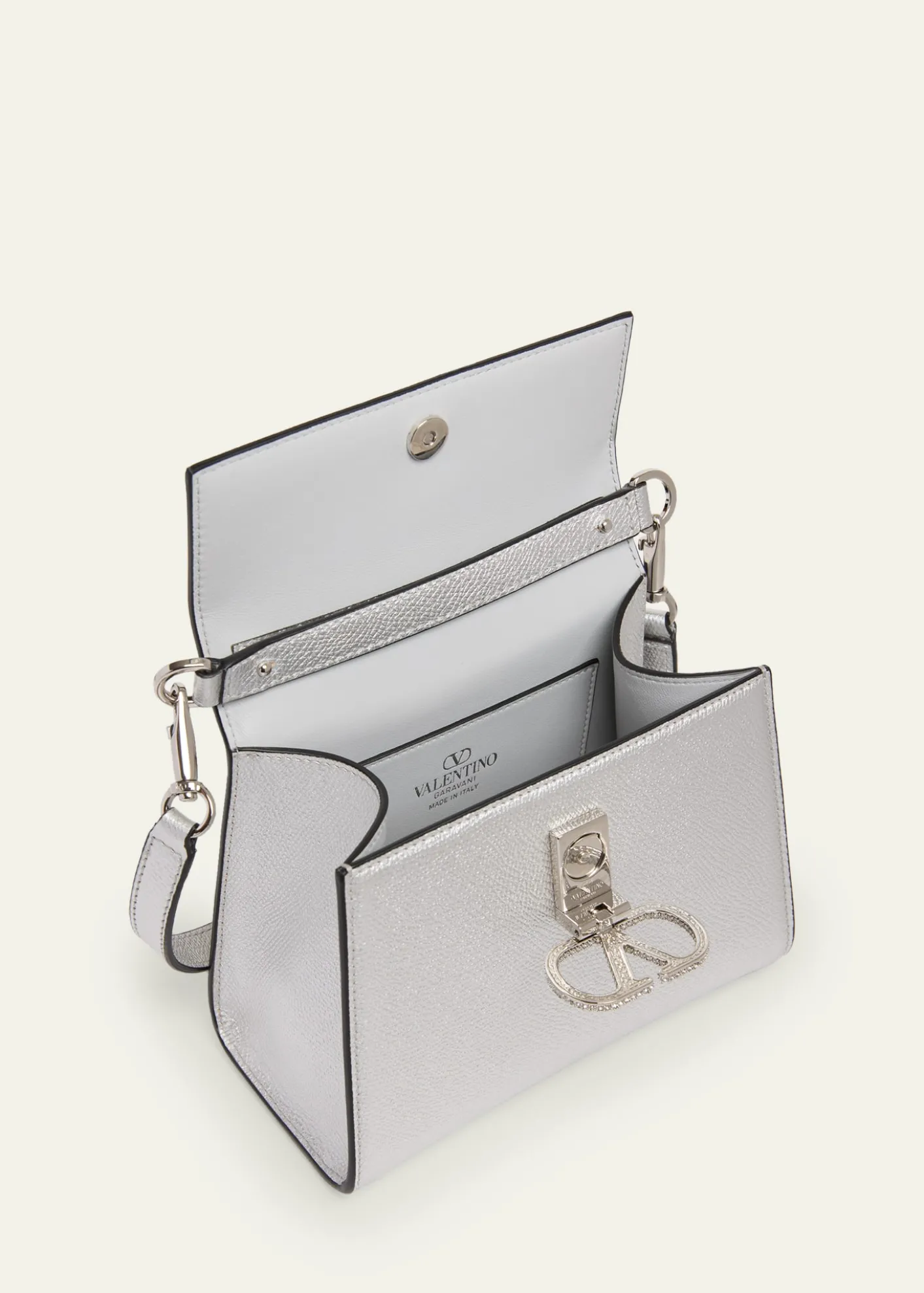 Valentino GaravaniMini Crystal VLogo Metallic Leather Top-Handle Bag