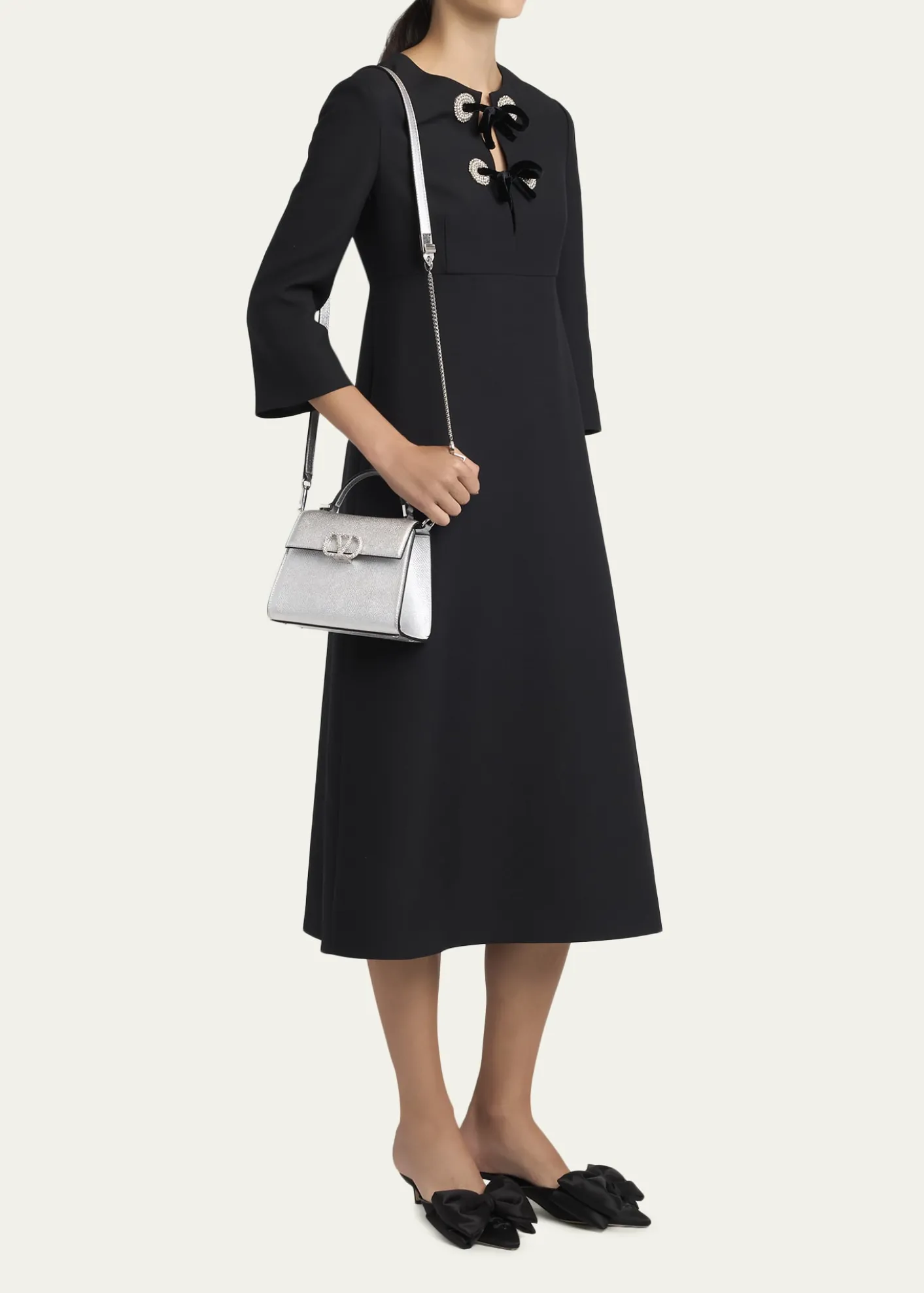 Valentino GaravaniMini Crystal VLogo Metallic Leather Top-Handle Bag