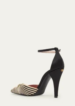 Valentino Garavani100mm Annine Striped Satin Ankle-Strap Pumps