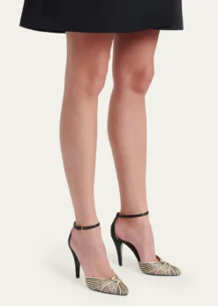 Valentino Garavani100mm Annine Striped Satin Ankle-Strap Pumps