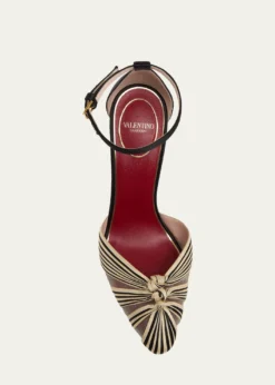 Valentino Garavani100mm Annine Striped Satin Ankle-Strap Pumps