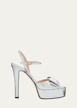 Valentino Garavani130mm Bowow Metallic Leather Platform Sandals