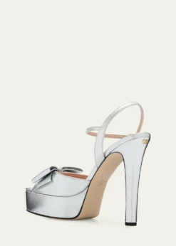 Valentino Garavani130mm Bowow Metallic Leather Platform Sandals