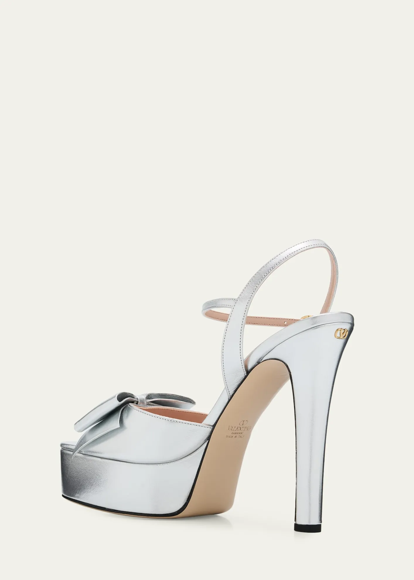 Valentino Garavani130mm Bowow Metallic Leather Platform Sandals