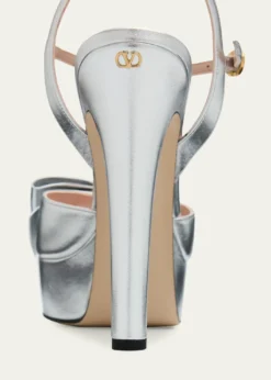 Valentino Garavani130mm Bowow Metallic Leather Platform Sandals