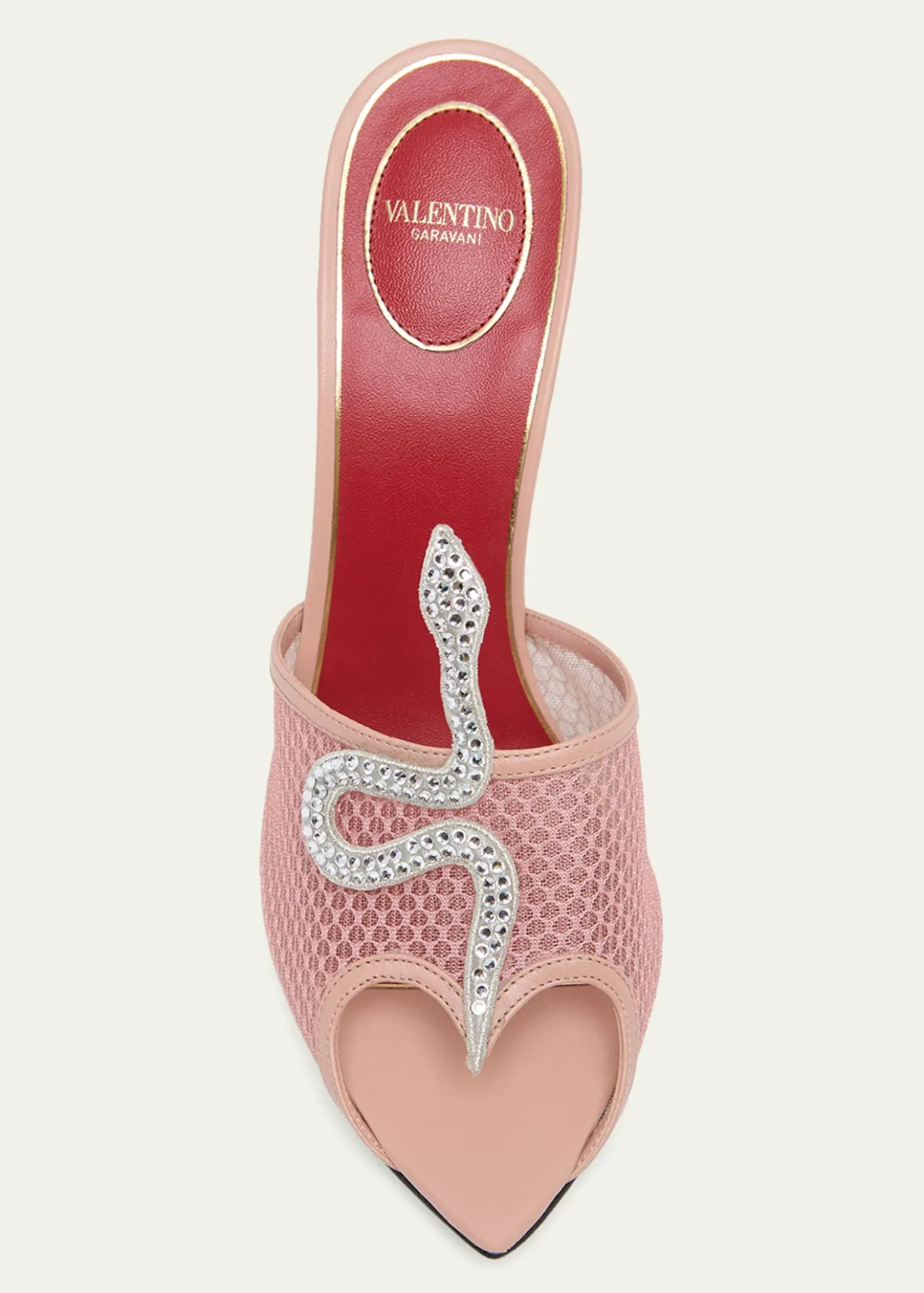 Valentino Garavani105mm Embellished Snake Leather Mesh Mule Pumps