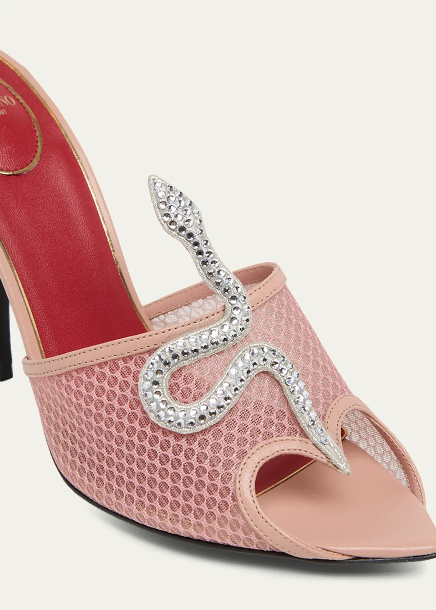 Valentino Garavani105mm Embellished Snake Leather Mesh Mule Pumps