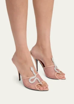 Valentino Garavani105mm Embellished Snake Leather Mesh Mule Pumps