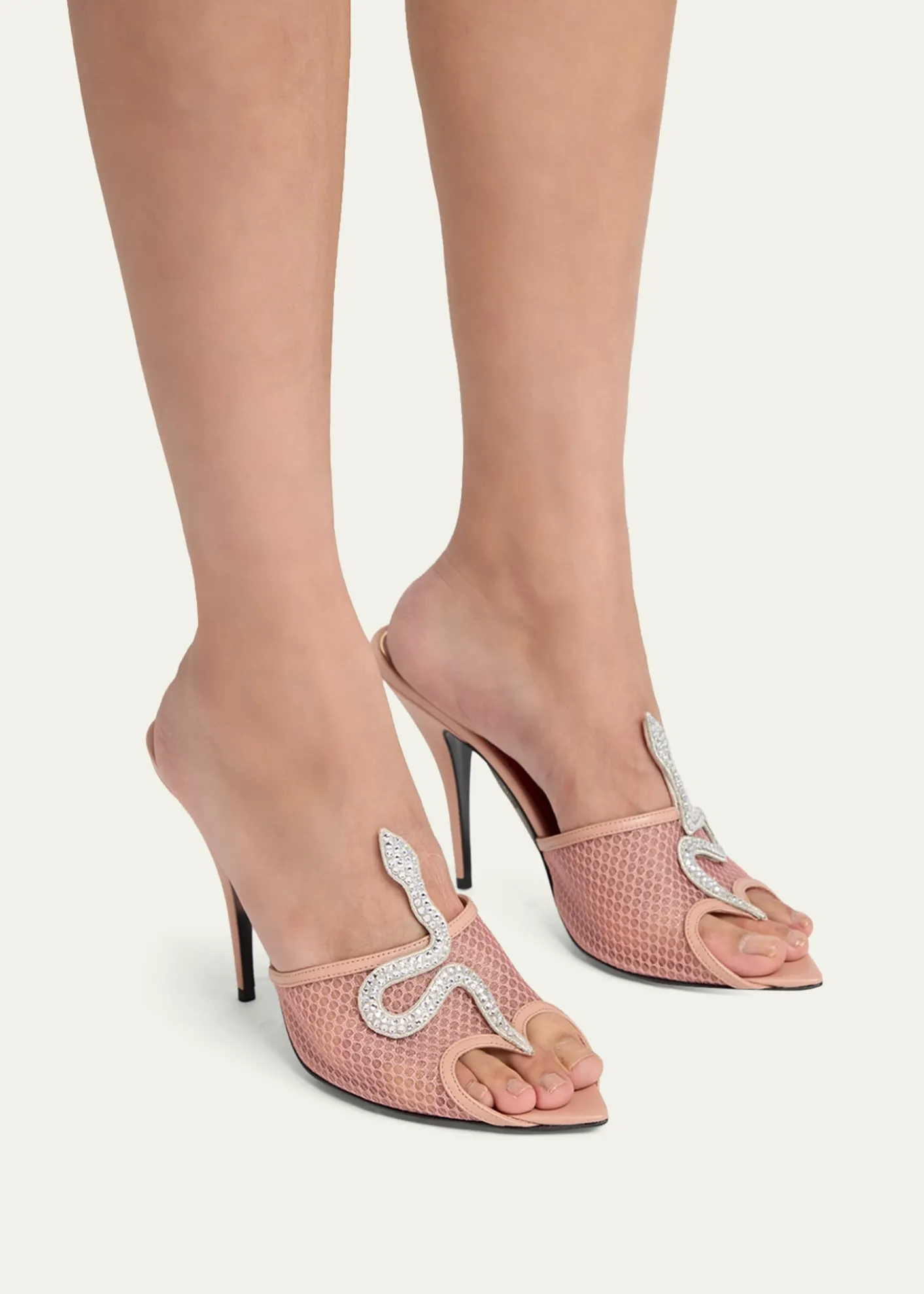 Valentino Garavani105mm Embellished Snake Leather Mesh Mule Pumps