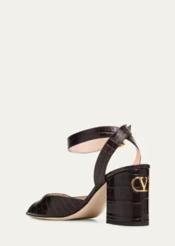 Valentino Garavani75mm Fawcette Croc-Embossed Leather Sandals