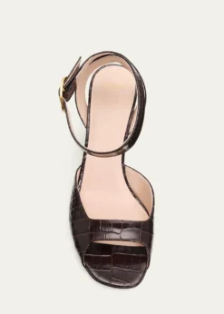 Valentino Garavani75mm Fawcette Croc-Embossed Leather Sandals