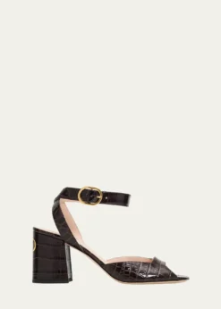 Valentino Garavani75mm Fawcette Croc-Embossed Leather Sandals