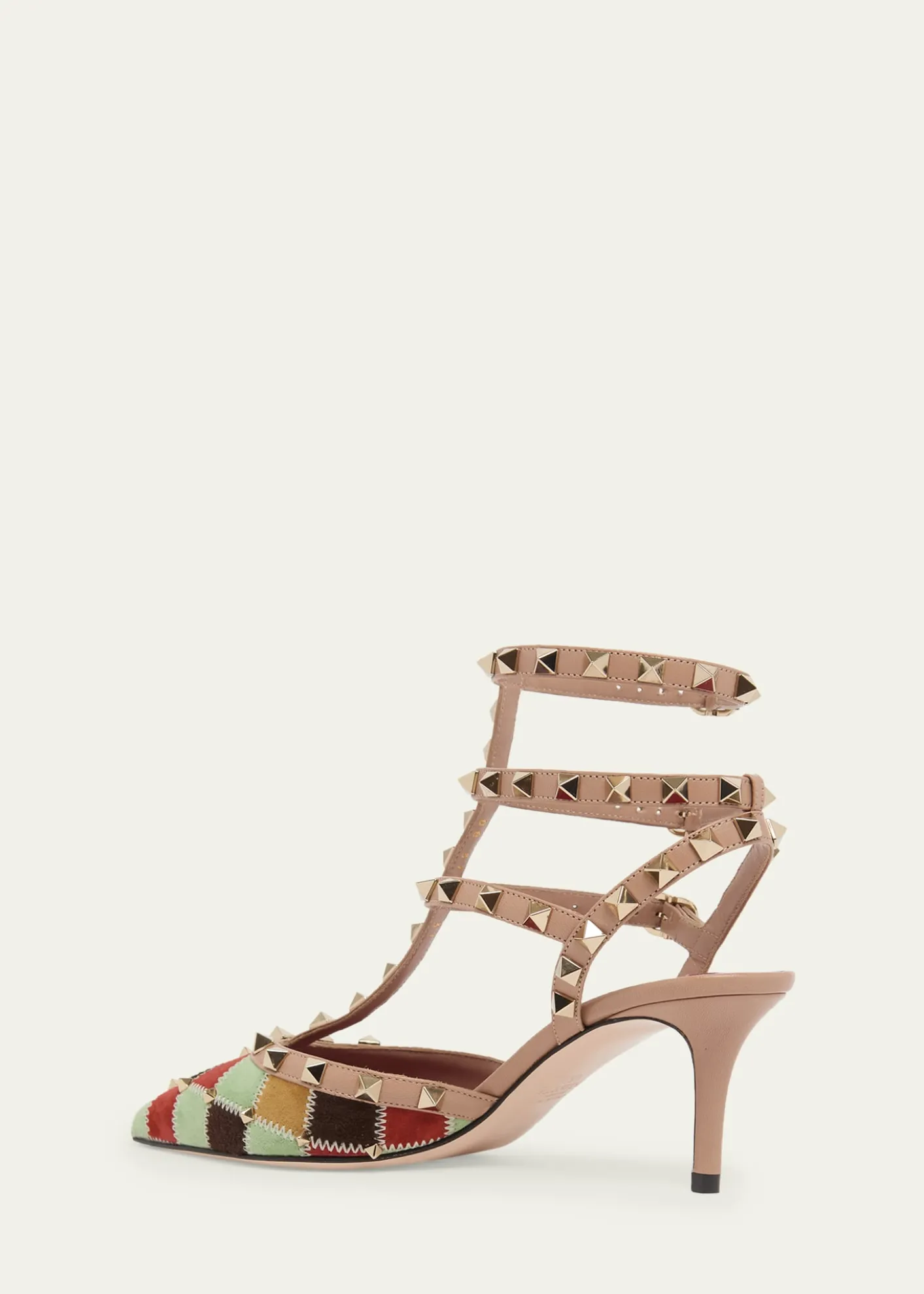 Valentino Garavani100mm Rockstud Patchwork Suede Ankle-Strap Pumps