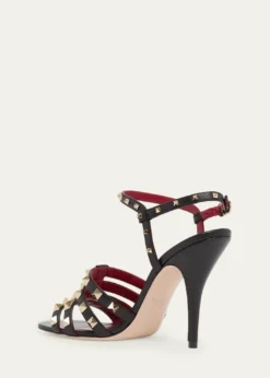 Valentino Garavani100mm Rockstud Leather Ankle-Strap Sandals