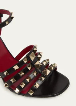 Valentino Garavani100mm Rockstud Leather Ankle-Strap Sandals