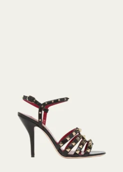 Valentino Garavani100mm Rockstud Leather Ankle-Strap Sandals