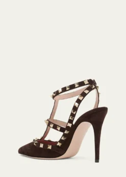Valentino Garavani100mm Rockstud Suede Ankle-Strap Pumps