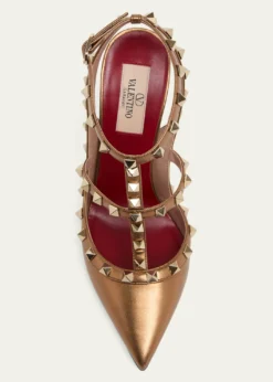 Valentino Garavani100mm Rockstud Metallic Leather Ankle-Strap Pumps