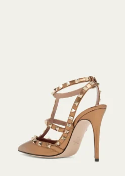 Valentino Garavani100mm Rockstud Metallic Leather Ankle-Strap Pumps