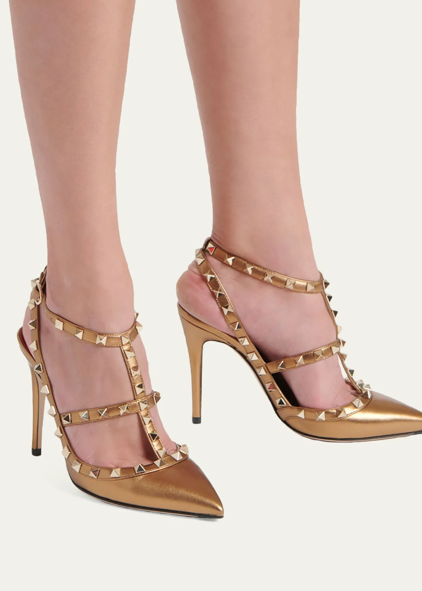 Valentino Garavani100mm Rockstud Metallic Leather Ankle-Strap Pumps
