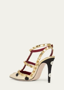 Valentino Garavani100mm Rockstud Sequined Metallic Leather Caged Pumps
