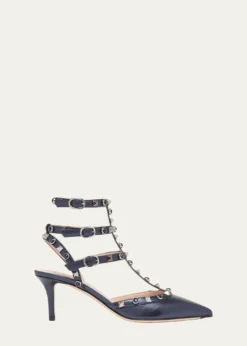 Valentino Garavani65mm Rockstud Metallic Leather Ankle-Strap Pumps