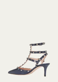 Valentino Garavani65mm Rockstud Metallic Leather Ankle-Strap Pumps