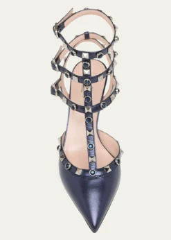 Valentino Garavani65mm Rockstud Metallic Leather Ankle-Strap Pumps