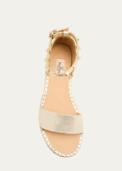 Valentino Garavani55mm Rockstud Metallic Leather Wedge Espadrille Sandals